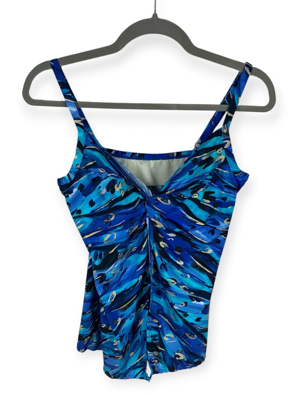Miraclesuit Blue Gold Animal Magnetism Love Knot Underwire Tankini Top Size 10
